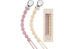 Yolnkos Attache Sucette Garçons Filles Silicone Soothie Tétine Clips Porte Accroche Chaîne Cadeau de Douche de Bébé 2pcs(Beige,Rose)