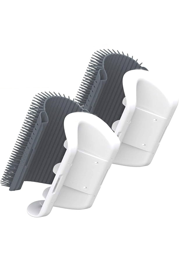 Katzen Massagebürste Für Ecken - Selbstreinigender Fellpflege Kamm Mit Gurt Grau