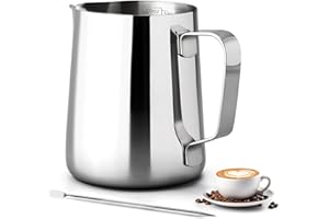 PLACHIDAY Milk Frothing Pitcher 20oz, Metal Barista Espresso Pitcher for Cappuccino Latte and Espresso, 304 Stainless Steel Coffee Tools Cup 600ml