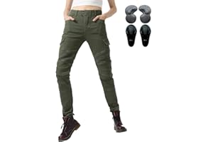 oFzimTo Pantaloni Moto Donna, Jeans Moto Donna con Protezioni, XXS-4XL Pantaloni da Moto Elasticizzati (ArmyGreen,S)