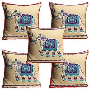 DreamVio Jute Exclusive Decorative Throw/Pillow Covers, Cushion Covers for Living Room, Bed Room, Sofa,Chairs Pack/Set of 5 (Multicolour, Size 12 x 12 Inches)