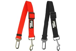 Ezee Paws Dog Seat Belt for Car, 2 Pack Dog Car Harness, Travel Dog Accessories, Adjustable Safety Restraints Black and Red Pet Seat Belts