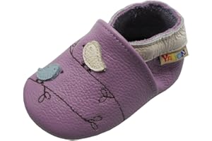 YALION Krabbelschuh Babyschuh Lauflernschuh Jungen Mädchen Baby Weicher Flexibles Leder mit Mokassins Wildledersohlen Elastische Knöchel Lederpuschen