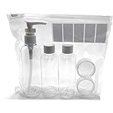 Generico Set da Viaggio Aereo 100ml Kit 7 PZ con Contenitori Trasparenti per Liquidi come Shampoo Bagnoschiuma Creme con Poch