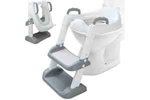Snarflun Reducteur Toilette Enfant, Siège de Toilette Enfant Réglable en Hauteur Pliable avec Marches, Réducteur WC Enfant Siege Toilette Enfant avec Marche Tapis Antidérapant pour Garçon et Fille