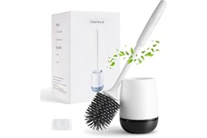 BOENFU Klobürste Silikon, WC Bürste mit Schnell Trocknendem Haltersatz, Ohne Bohren Toilettenbürste Wandmontage & Stehen für Badezimmer, Weiß