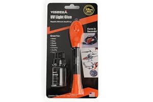 Visbella UV-lim med lampa i set, reparationssystem med ljushärdande UV-lim, för glas, metall, trä, läder och plast, för limning, fixering, modellering och reparation (4 + 8 g)