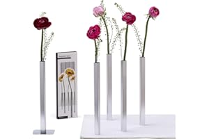 Peleg Design – Petit Vase Deco Table, Lot de Vases (5) en Aluminium Doré pour Decoration Table | 24 x 1,5 x 1,5 cm | pour Fleurs Réelles et Artificielles (Argenté)