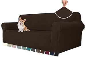 ‎YSTELLAA YSTELLAA Stretch Sofa Überzug 3 Sitzer, Sofaschoner rutschfest Mit Armlehne, Universal Jacquard Sofabezug, Dicke Sofabezug Für Hunde Katzen Und Haustiere, Waschbare Sofa Cover, Kaffee