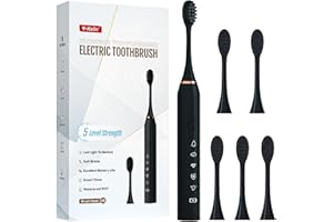 Y-KELIN Cepillo de dientes eléctrico sónico, cepillo de dientes recargable con 6 cabezales de cepillo Dupont, con temporizador inteligente de 2 minutos, 5 modos con blanqueamiento dental, regalo para la