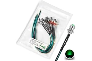 CHANZON [UL Wire] 5 pcs 8mm Panel Mount + 5mm LED Colored Green Pilot Diode Light (Diffused Round Lens) 12V Universal Flush Mount Dash Board Indicator Panel Socket Lights Bulb Lamp for Cars Boats