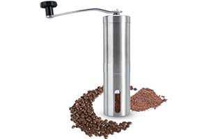 INTIRILIFE Molinillo de café Manual Acero Inoxidable en Plata - 20,5 x 5 cm - 120 ml de Capacidad - Molinillo Manual con Ajuste Continuo para café, molido Manual de Espresso, Molinillo de Espresso
