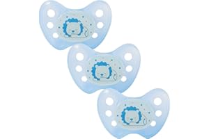 dentistar Night Silikon Schnuller 3er-Set - Größe 1 Schnuller 0-6 Monate - Glow in the Dark Nuckel mit Dentalstufe – BPA-frei – Made in Germany - Löwe, Blau