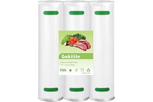 Gokilife Vacuum Sealer Bags, 3 Packs Vacuum Sealer Rolls 28x600cm Food Vacuum Bags Thick Embossed BPA Free Reusable Vacuum Food Sealer Bags for Food Storage Sous Vide Cooking