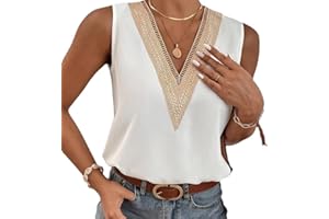 BKEPDY Damska kamizelka z dekoltem w serek koronkowe podkoszulki bez rękawów letnie topy na co dzień luźne topy na ramiączkach bluzki koszulka na ramiączkach dla kobiet biała czarna