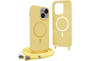 YFSYLL Handykette Hülle für iPhone 13 mit Band,Magnetische Silikon Handyhülle Kompatibel mit MagSafe,Handyhülle für zum Umhängen Einstellbar und Abnehmbar - Gelb