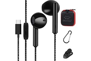 GAMURRY Auriculares Usb C, Tipo C, con Reducción de Ruido de Radio, con Cable y Microfono Pc, Headphones Wired, Earphones, In ear, Fones, Auricular, Audifonos, para Ordenador, Manos Libres, para Dormir, Negro