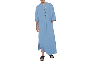 YAOHUOLE Hommes Coton Lin Caftan Robes Musulmanes pour Homme Men Casual Kaftan Thobe