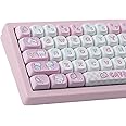 Sunzit Cute Custom Keycaps 141 Keys PBT Keycap Set,MOA Profile keycaps Dye-Sub Pink Cat Eat Fish Keycaps for Cherry MX Switches ISO/ANSI UK Layout Mechanical Gaming Keyboard