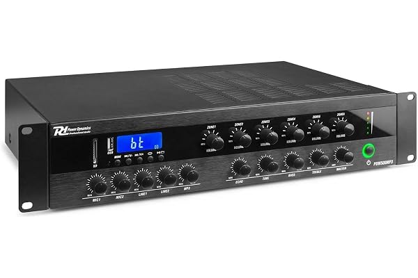 Power Dynamics PDW500MP3 Amplificateur 100V 6 Zones avec Bluetooth - 500 Watts, Lecteur MP3 (USB et SD), Radio FM, Entrée XLR, Idéal pour Les Magasins, Les Restaurants, Les Bars, Les Hôtels