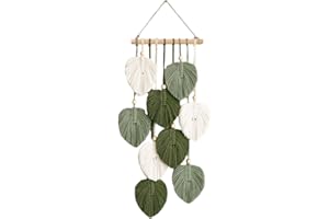 champracer Makramee Wandbehang Boho Deko Makramee Wandteppich mit Holzperlen und Grün Blätter Tapisserie Handgemacht Wandteppich für Schlafzimmer Wohnzimmer Kinderzimmer Wanddeko