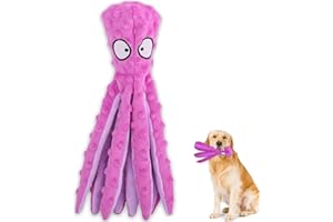 SHOKAN Squeaky Dog Toys, No Stuffing Octopus Dog Chew Toys, Durable Purple Plush Interactive Dog Toys for Teeth Clean