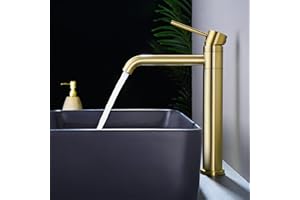DETBOM Robinet Salle Bain Haut,orientable à 360° Robinet de Lavabo,Mitigeur Lavabo Haut Monocommande avec bec hauteur 204 mm Réglable Chaud et Froid, Doré