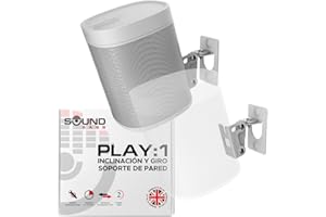 SOUND BASS 2 x Sonos Play:1 Montaje de Pared (No Compatible con Sonos One), Ajustable con Mecanismo de Giro e Inclinación, Soporte Individual para Altavoz Play 1 con Accesorios de Montaje, Blanco, Paquete