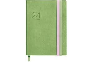 Miquelrius - Agenda Anual 2024, Semana Vista, Tamaño Journal 122 x 168 mm, Cubierta flexible símil piel cosida, Doble cierre goma elástica, Español, Inglés y Portugués, Verde