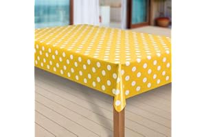 laro Wachstuch-Tischdecke Abwaschbar Garten-Tischdecke Wachstischdecke PVC Plastik-Tischdecken Eckig Meterware Wasserabweisend Abwischbar G07, Muster:Punkte gelb, Größe:118x180 cm