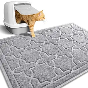 Yimobra Cat Litter Mats Large, Jumbo Litter Box Mat 35.4 x 23.6 Inches, Easy To Clean, Non-Slip, Water Resistant, Traps for Litter Boxes, Pet Litter Floor Mats, Soft, No Phthalate, Light Gray