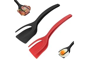 MARUKO 2 en 1 Spatule à Oeufs, Pince à Oeufs, Spatule en Plastique pour La Cuisine, Spatule à Oeufs pour Poisson, Oeuf, Burger, Crêpe (Noir&Rouge)