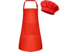 BOUBONI Dziecięcy fartuch i czapka kucharska, regulowany fartuch kuchenny z 2 kieszeniami, czapka kucharska dla małych dzieci i fartuch do gotowania, pieczenia i malowania