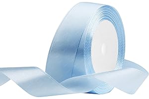 RIBONIES Nastro di raso Azzurro, 25mm x 22 Metri Nastri in tessuto solido per confezioni regalo, bouquet di fiori, artigianato e decorazione di feste nuziali