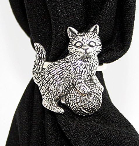 Kitten playing Scarf Ring, English Pewter, Handmade in Great Britain, cat (ab)