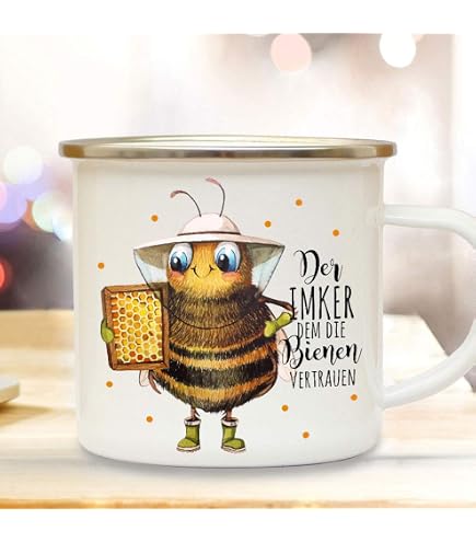 GILDE Kaffeebecher 'Fleißige Biene' – Aus Keramik, 390 Ml, Schwarz/gelb/weiß