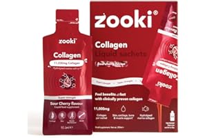 Zooki 11,000mg Super Strength Marine Collagen Liquid Sachets | Hydrolysed Peptides | Ultimate Skin, Hair, Nails, Joints, Bones & Muscles Support (Sour Cherry Flavour, 14 Servings)