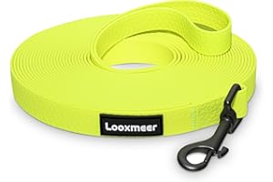 Looxmeer Dog Training Lead, Sturdy Nylon Extra 10 Meters (33ft) Dog Leash, Long Line for Recall, Obedience Pet Training Lead Leash with Storage Bag for Medium Large Dogs, Neon Yellow