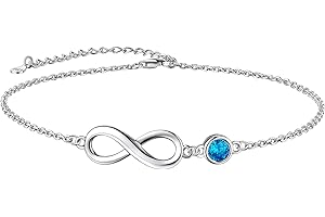 Suplight 925 Stelring Silver Infinity Birthstone Anklet, Dainty Foot Chain Crytal Anklet Bracelets for Women Girls (with Gift Box)