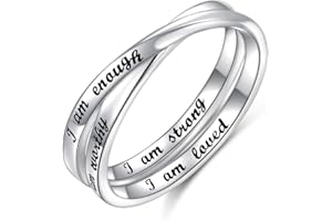 FLYOW I am Enough Ring 925 Sterling Silber Inspirierender Ringe for für Damen Mädchen Bester Geburtstag Weihnachtsgeschenke