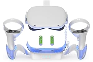 ZYBER Magnetische Schnellladestation für Quest 2 Headset und Controller, 2 wiederaufladbare 2000mAh Batterien, Ladegerät Docking Station Ständer kompatibel mit Meta Quest 2 USB-C Ladegerät