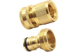 Tesmotor Garden Hose Nozzle Connect Kit, 3/4 inch Female Thread Tap Connector & Male Thread Brass Quick Connector（1 pair）