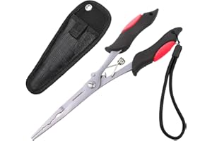 CAIJA-H Long Nose Fishing Pliers with Scissors-Fishing Hook Remover Plier Tool, Disgorgers/Pike Line Cutter Fishing Accessories with Sheath,Fishing Gifts for Men