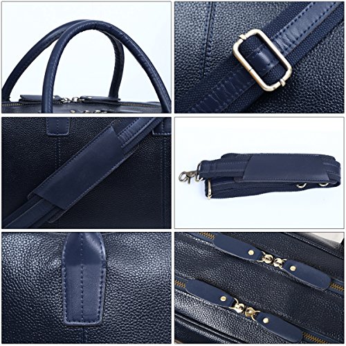   Leathario Leder Aktentasche Unisex Wasserfestes Innenfutter - 14 Zoll Dunkelblau