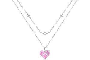 VNOX Collar para Mujeres con Colgante, Collares para Niñas con Corazón Rosa Zirconia, Regalos Chicas para Navidad, Cumpleaños San Valentín Fiestas Día de la Madre Aniversario, Cadena 42+5 CM