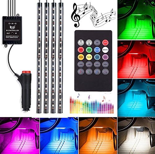 LED Car Interior Lights,4pcs 72 LEDs DC 12V Automotive LED Decor Strip Lights,Colorful Music RGB Car Interior Floor Underdash Lights Neon Lights Strip kits With Sound-activated Remote Controller