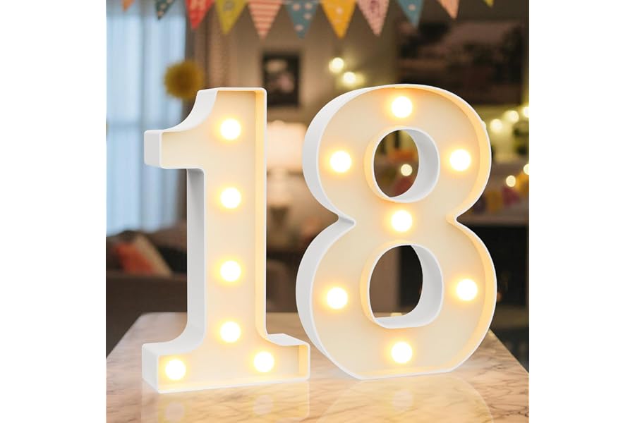 LED Zahlen Lampe Nummer Beleuchtete Ziffern 18,Warmes & Kaltes Weiß Led Leuchtzahlen für Happy Birthday Deko,Party deko,Hochzeitsdeko,Batteriebetriebene,Desktop Wandtischdeko