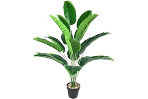 AIVORIUY Planta Artificial Ave del Paraiso Árbol Artificial in Maceta Hawaiian Tropic Palma Plantas Banano y Hoja Verde 80cm para Hogar Baño Boda Salon Planta Falsa Decoración (Verde)