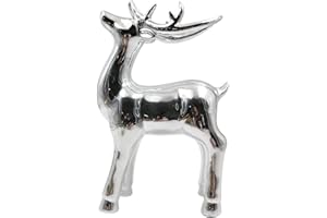 Casaido Figure di cervo decorativo per soggiorno, in ceramica, in argento, scultura artigianale, decorazione natalizia, statuette moderne, in piedi e sdraiati, renna, Natale e inverno
