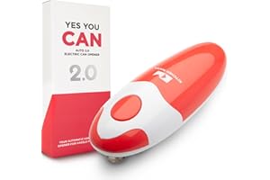 Apriscatole elettrico Kitchen Mama Auto 2.0: Lama affilata apre quasi tutte le lattine - Automatico, a mani libere, bordo liscio, sicuro per gli alimenti, a batteria (Rosso)